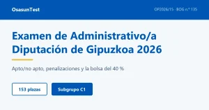 Examen de Administrativo/a de la Diputación de Gipuzkoa 2026: apto/no apto, penalizaciones y la bolsa del 40 %
